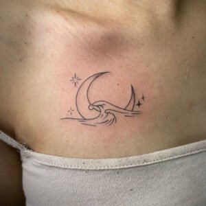 wave and moon tattoo